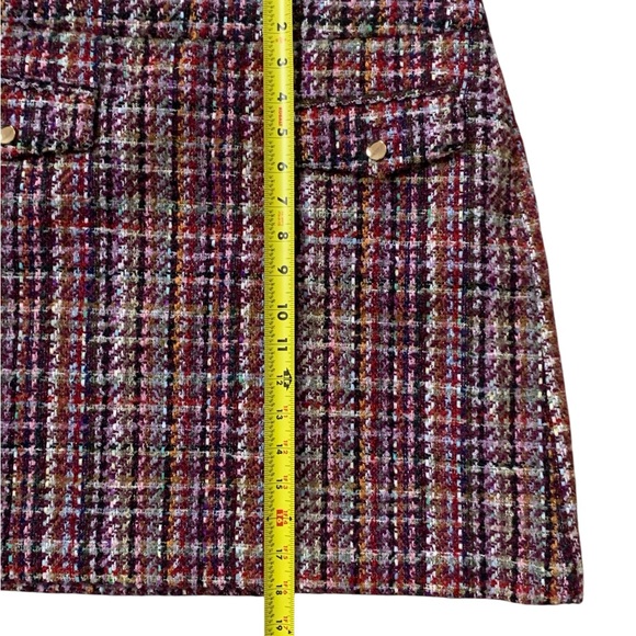 LOFT Classic Burgundy Multicolor Tweed Mini Skirt Size 8 NWT Gold Button - Picture 6 of 7